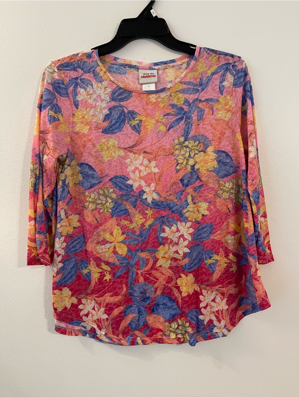 Ruby Rd. Pink Blue Yellow Floral Long Sleeve Tee